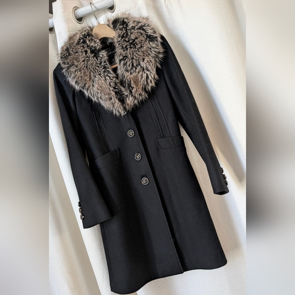 Moda International Jackets & Blazers - Moda International Black Pea Coat with Faux Fur Collar